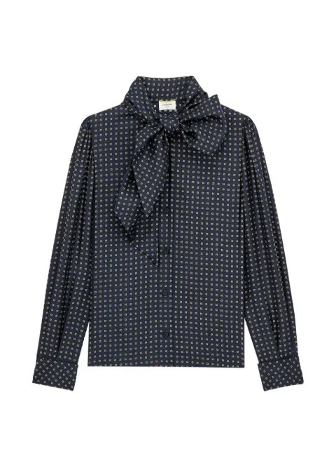 Saint Laurent geometric-print pussy-bow blouse