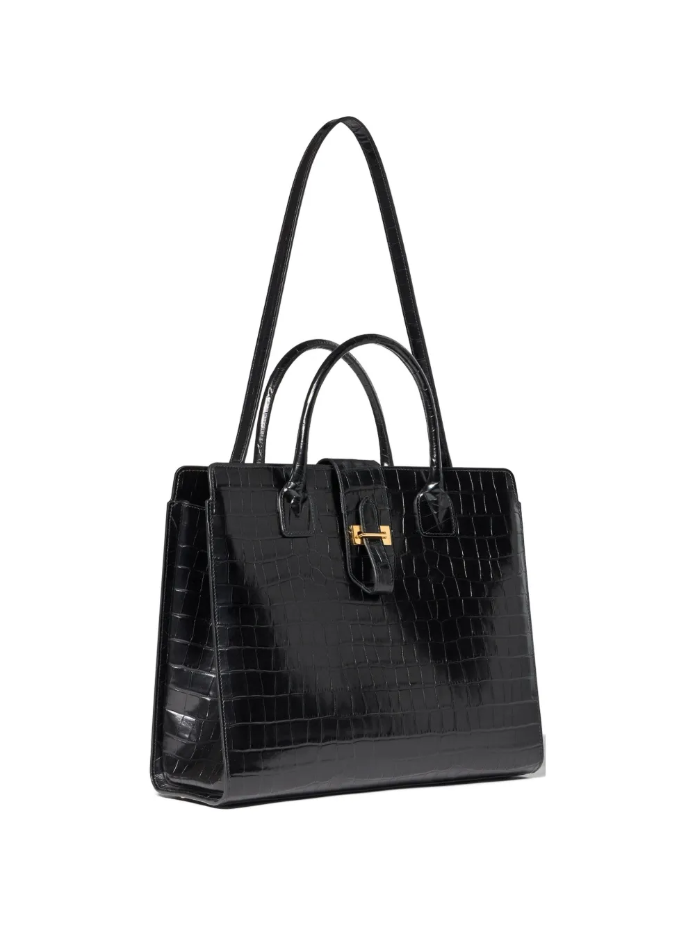 Nili Lotan Lou leren shopper met krokodillen-effect Zwart