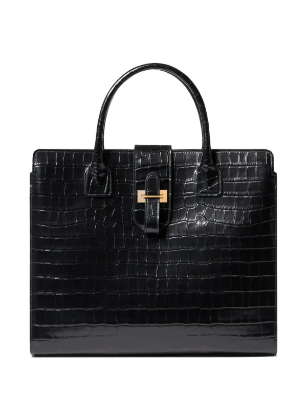 Nili Lotan Lou Croc-effect Leather Tote Bag in Black