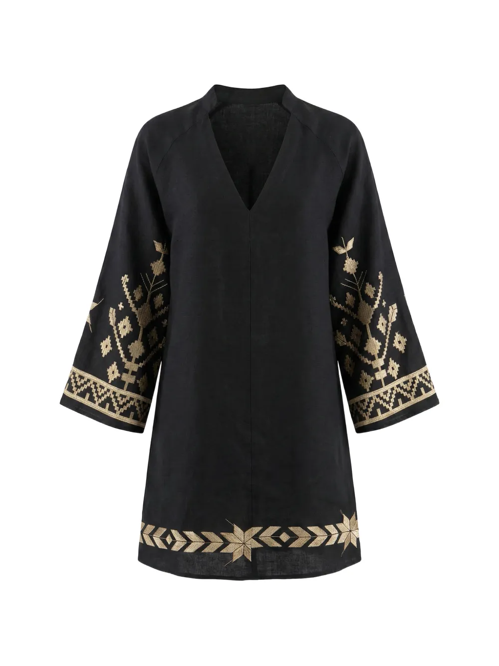 GREEK ARCHAIC KORI embroidered linen dress - Nero