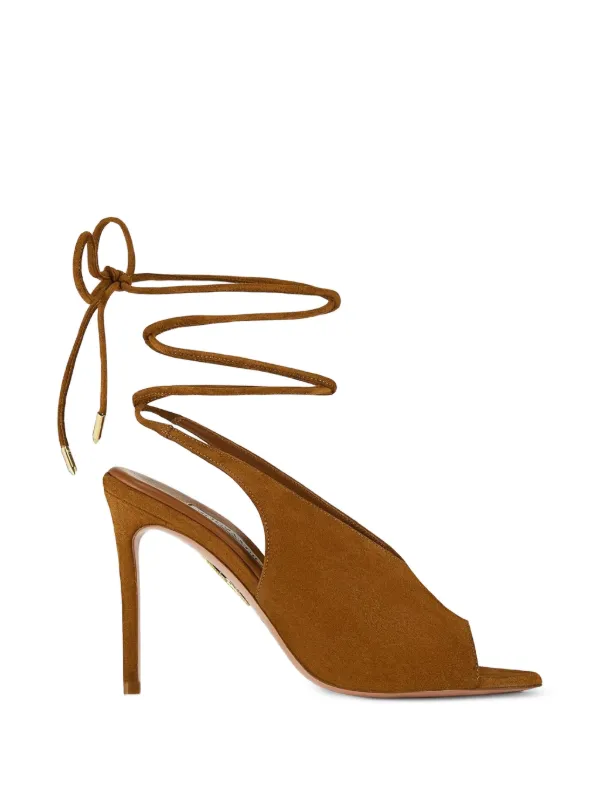Aquazzura Lais Lace-up Peep-toe Sandals in Brown