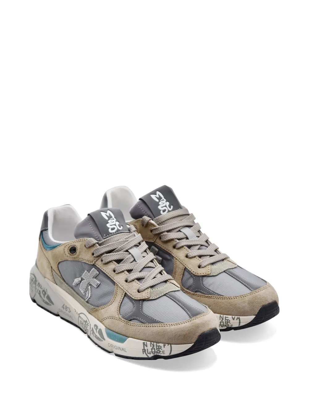 Premiata Mase 25 logo-patch panelled sneakers Beige