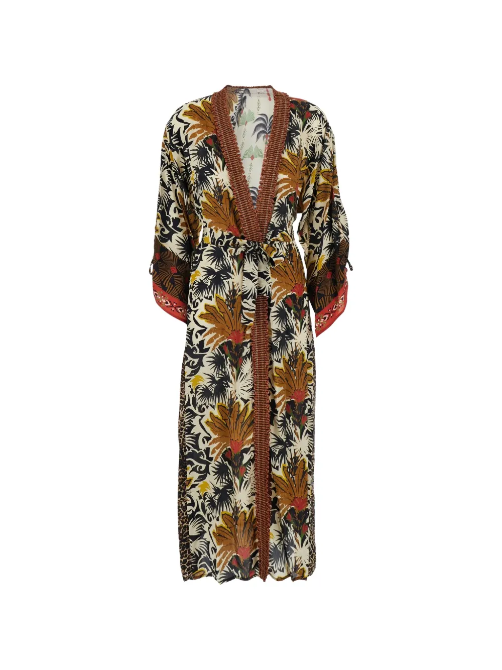 mixed-print belted dress