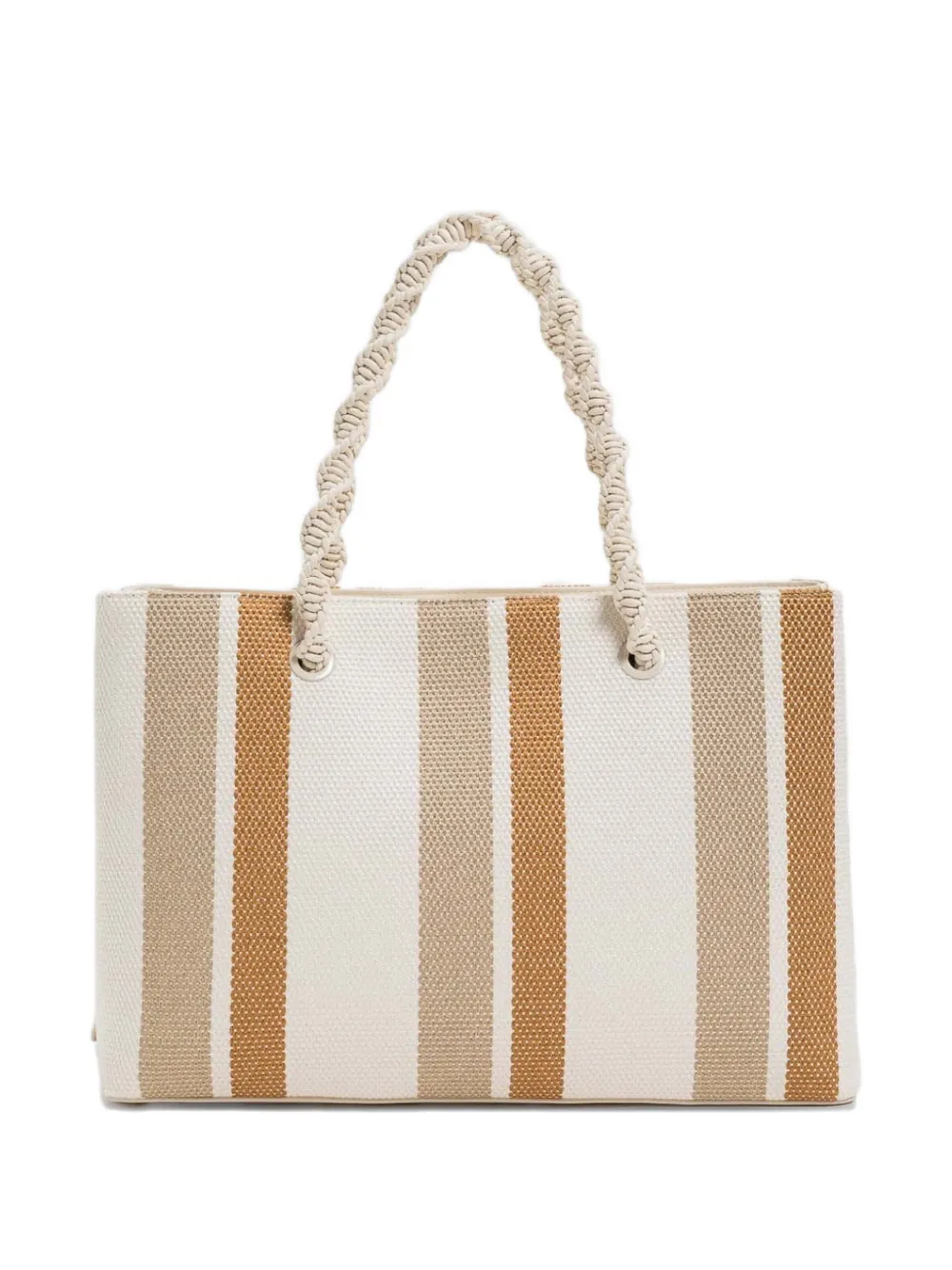 TWINSET Gestreepte shopper met gedraaid handvat Beige