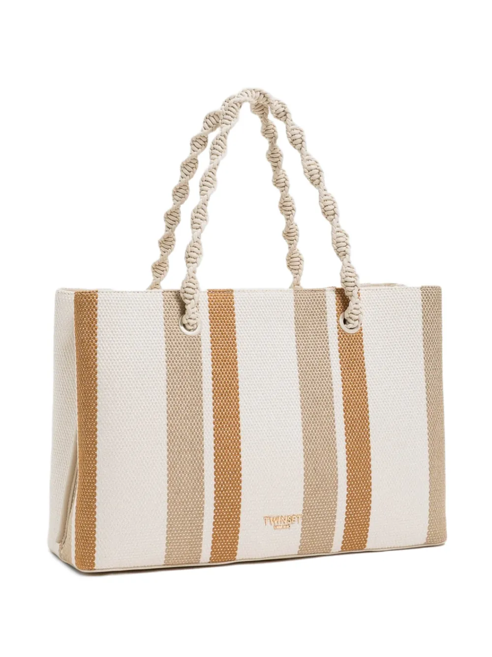 TWINSET striped twisted-handle tote bag - Toni neutri