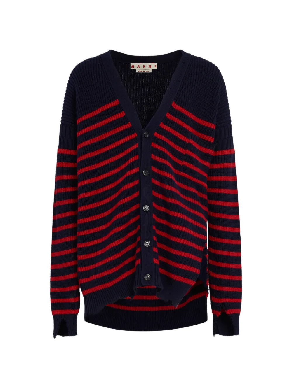 Marni striped distressed cardigan - Blau