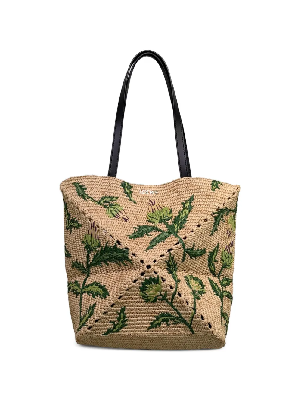 LOEWE Puzzle Fold artichoke-embroidered tote bag - Neutrals
