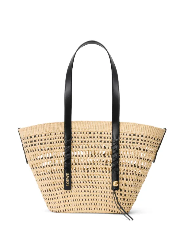 Loewe Medium Braid Basket in Iraca Palm and Calfskin in Neutrals