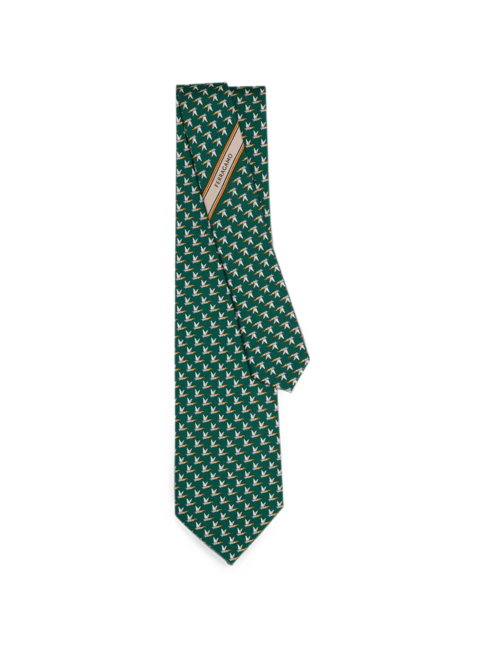 Ferragamo Zijden stropdas met eenden-print Groen