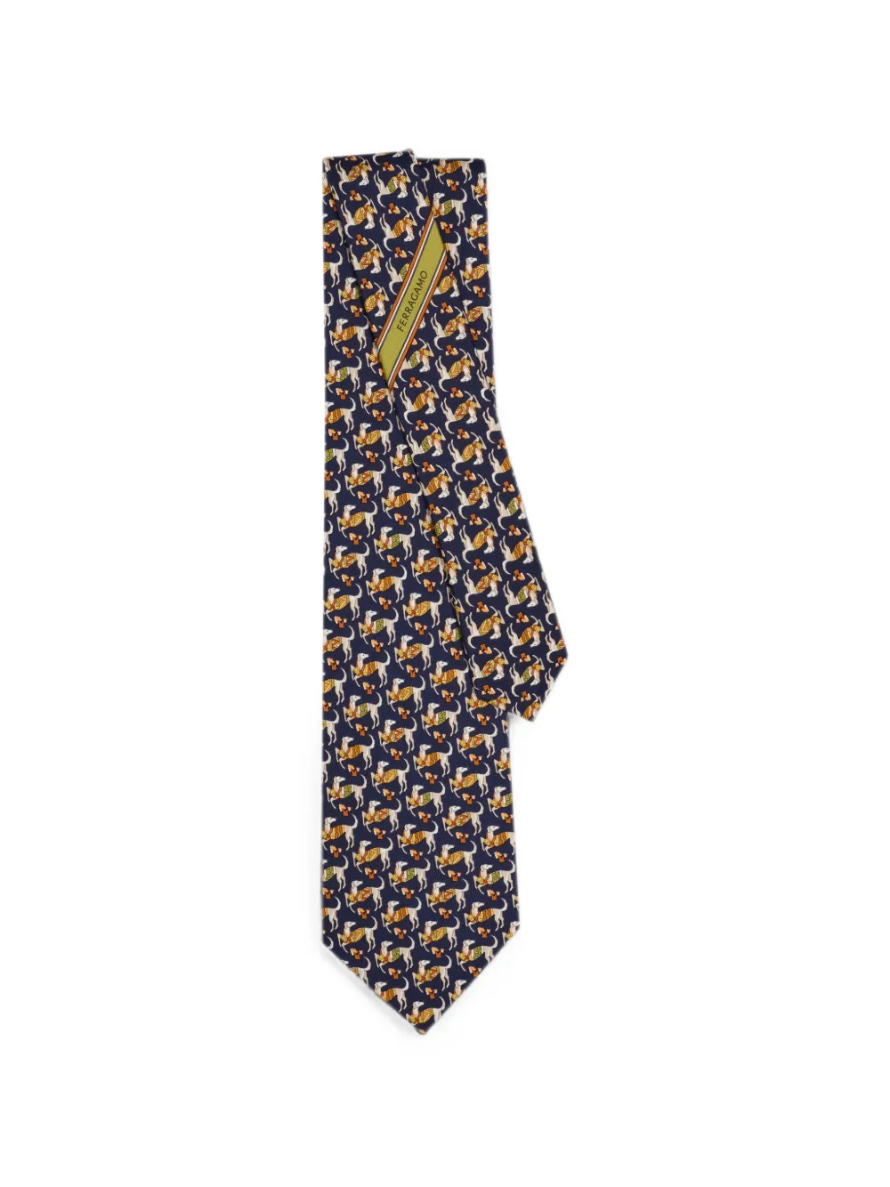Ferragamo Zijden stropdas met Hounds-print Blauw