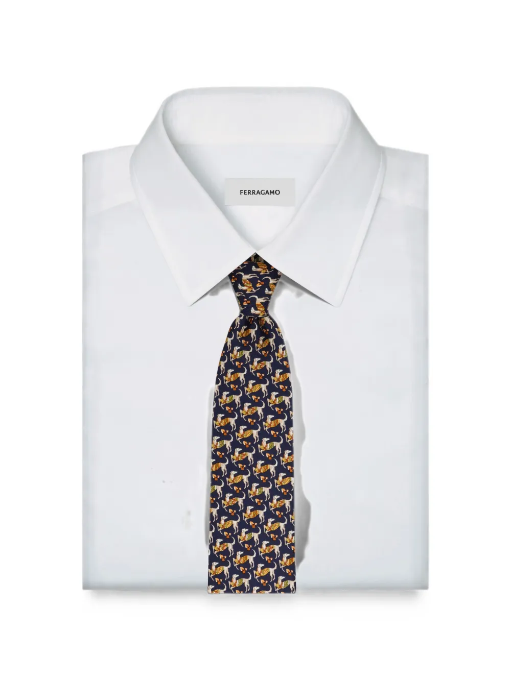 Ferragamo Zijden stropdas met Hounds-print Blauw