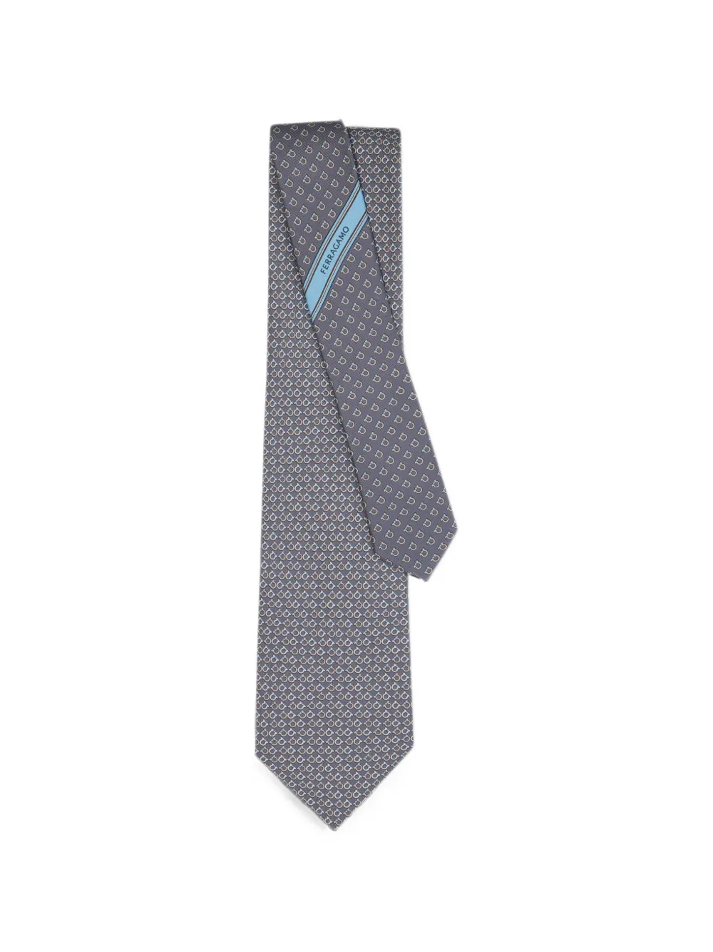 Ferragamo Cravatta in seta con stampa Gancini Square - Grigio