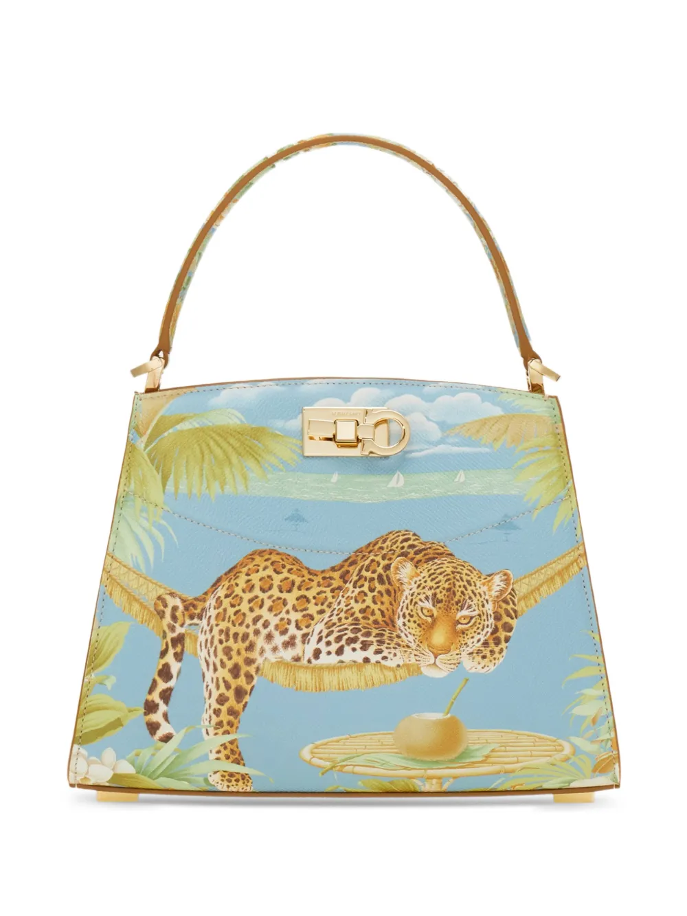 Ferragamo leopard-print Gancini-flip-lock shoulder bag - Green