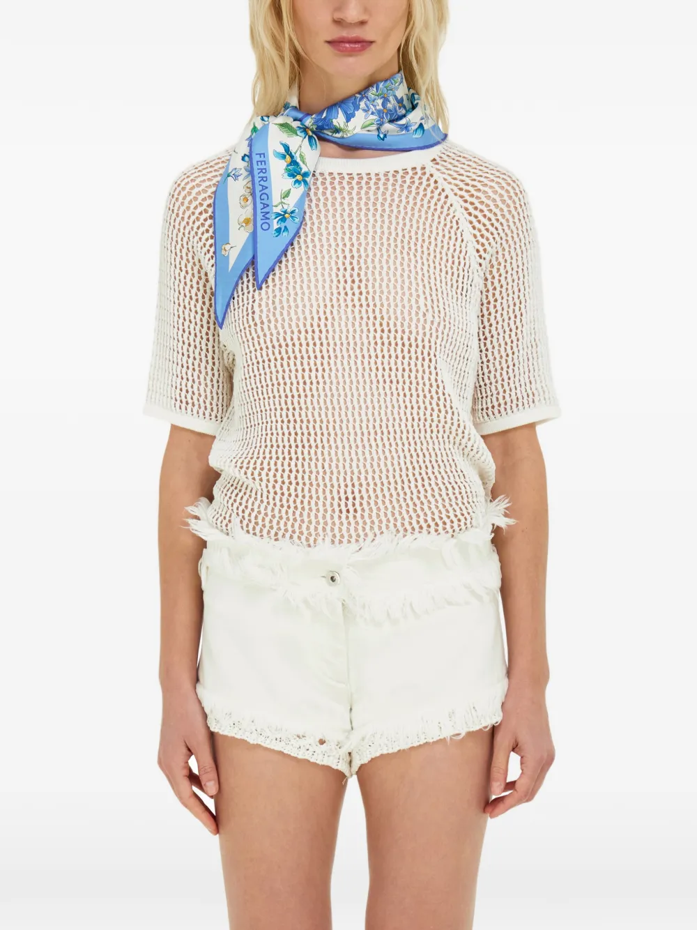 Ferragamo Sjaal met bloemenprint Wit