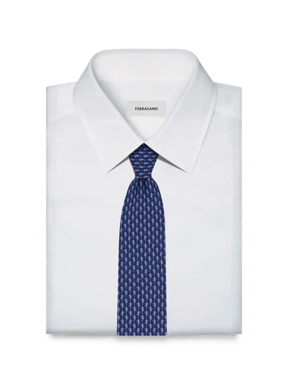 Ferragamo Zijden stropdas met zeepaardprint Blauw