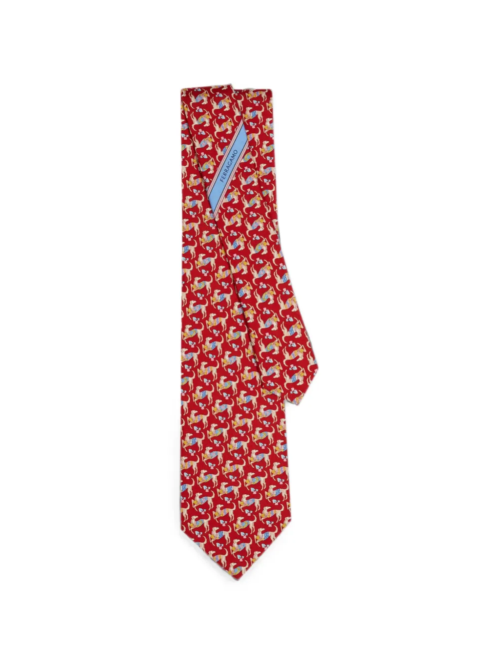 Ferragamo Zijden stropdas met Hounds-print Rood