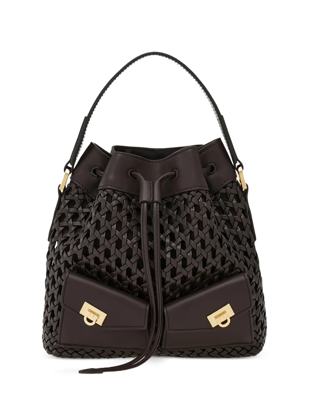 Ferragamo Borsa a secchiello con tasche - Marrone