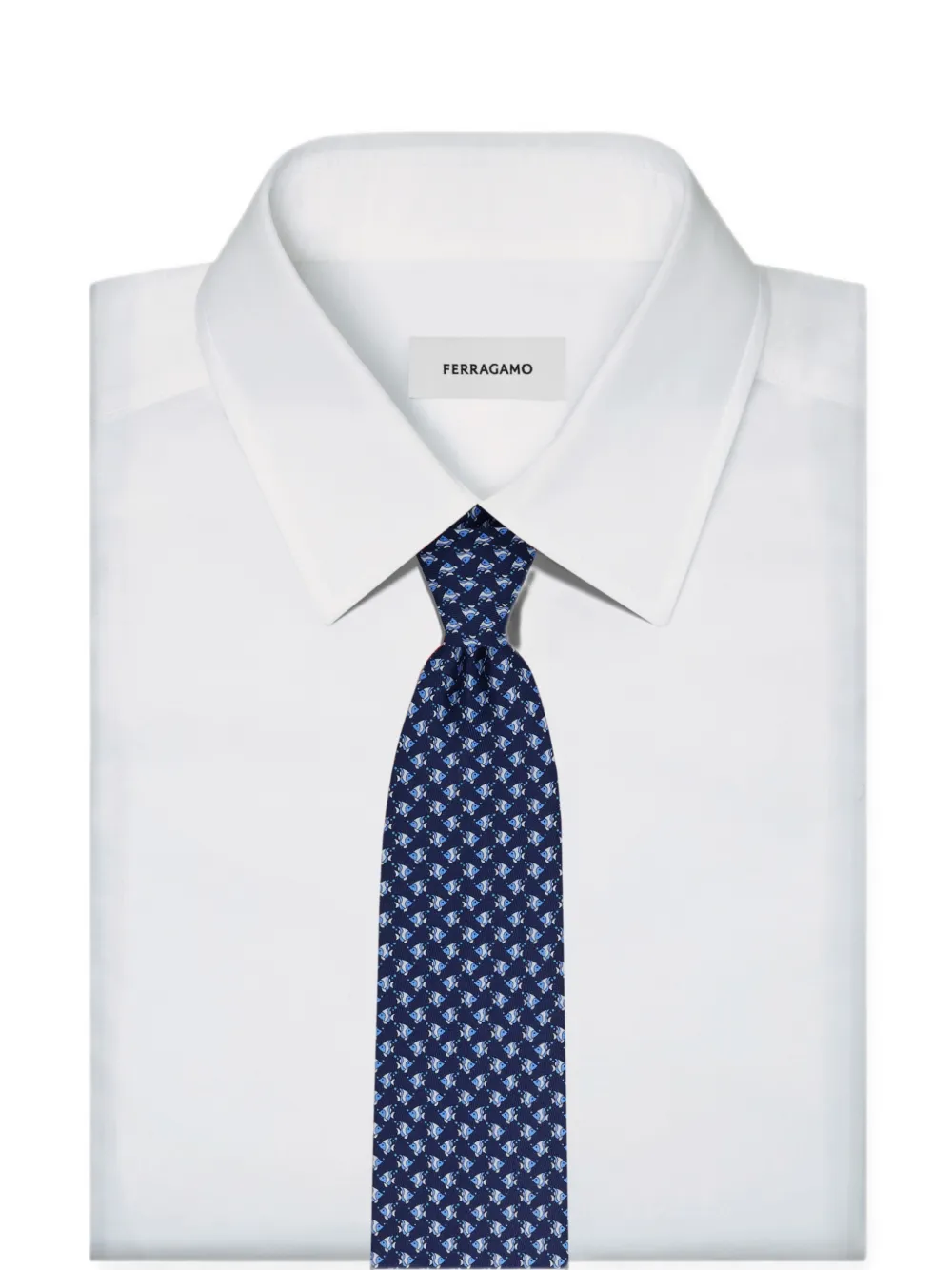 Ferragamo Zijden stropdas met vis-print Blauw