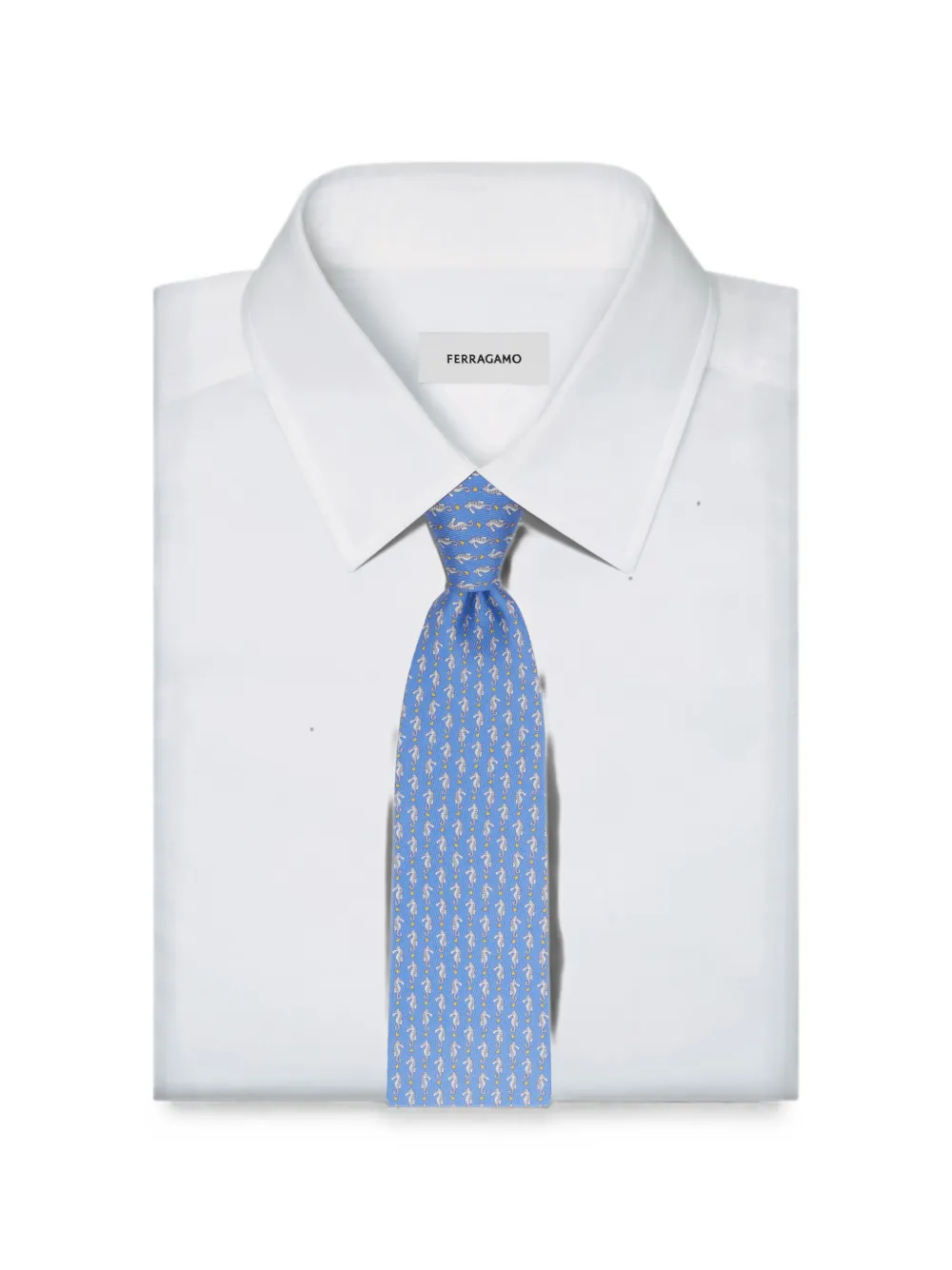 Ferragamo Zijden stropdas met zeepaard-print Blauw