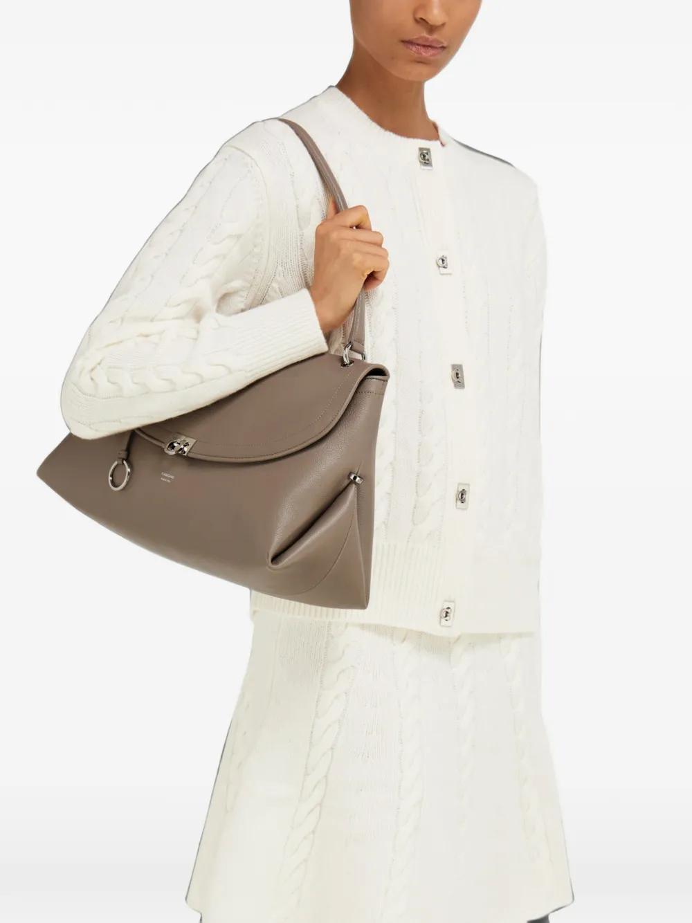 Ferragamo large Gancini shoulder bag Beige
