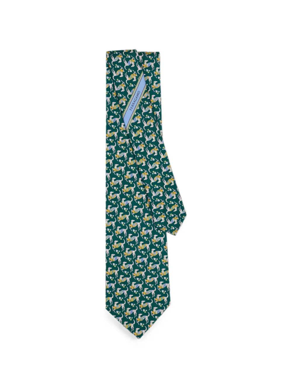 Ferragamo Zijden stropdas met Hounds-print Groen