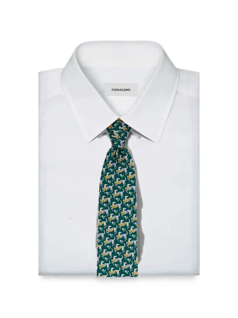 Ferragamo Zijden stropdas met Hounds-print Groen