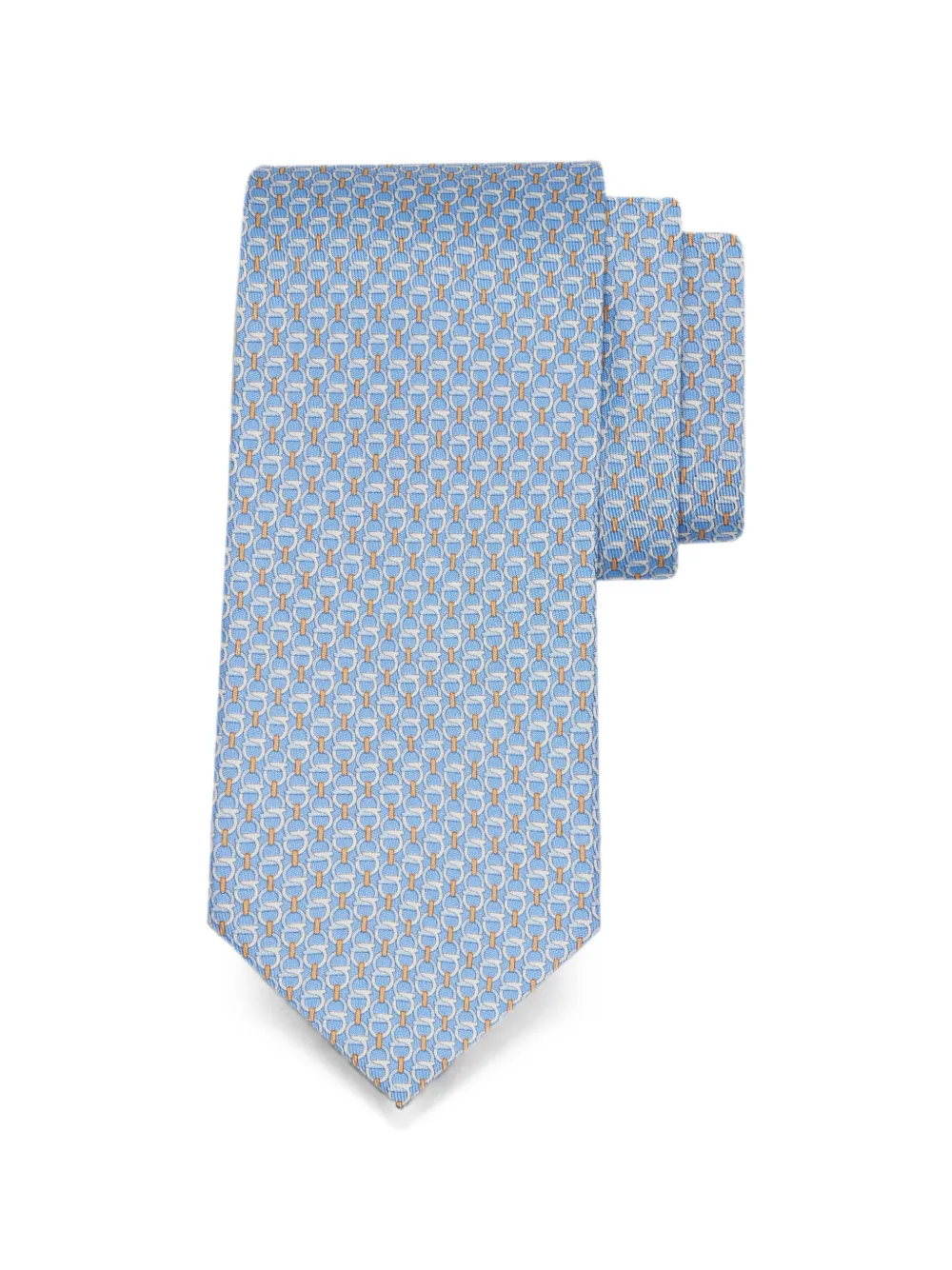 Ferragamo Gancini links print silk tie - Blu