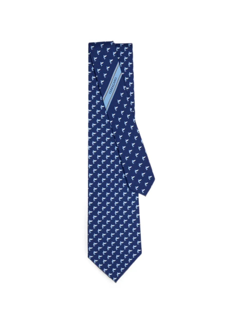 Ferragamo Zijden stropdas met haaien-print Blauw