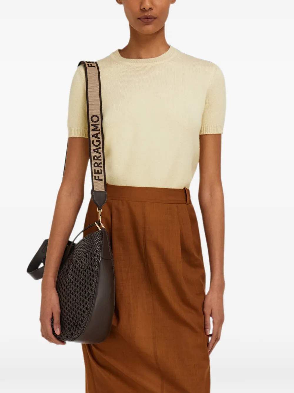 Ferragamo Leren schoudertas Bruin