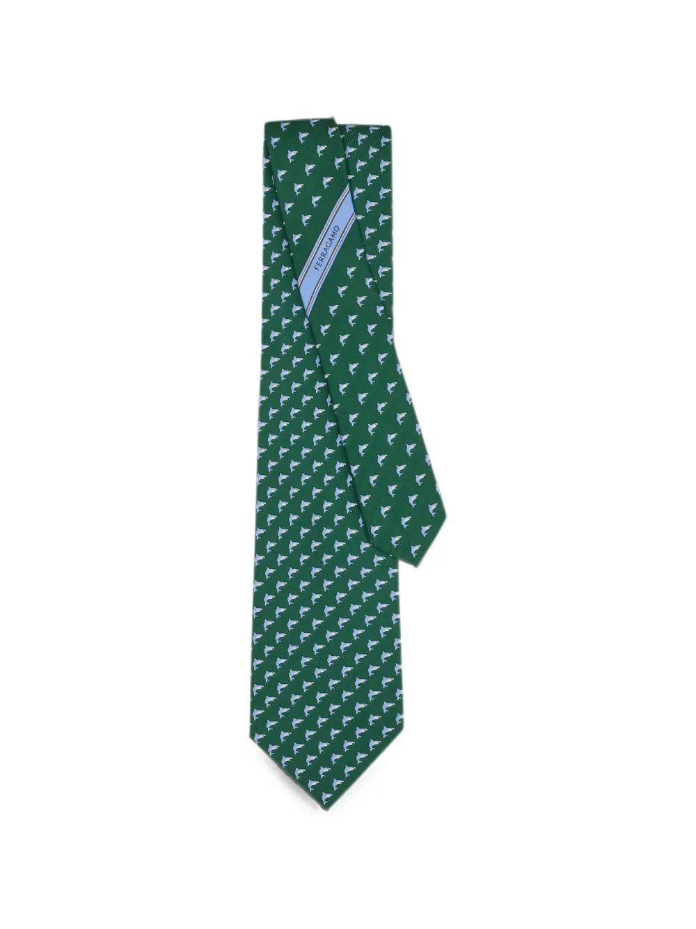 Ferragamo Zijden stropdas met haaien-print Groen