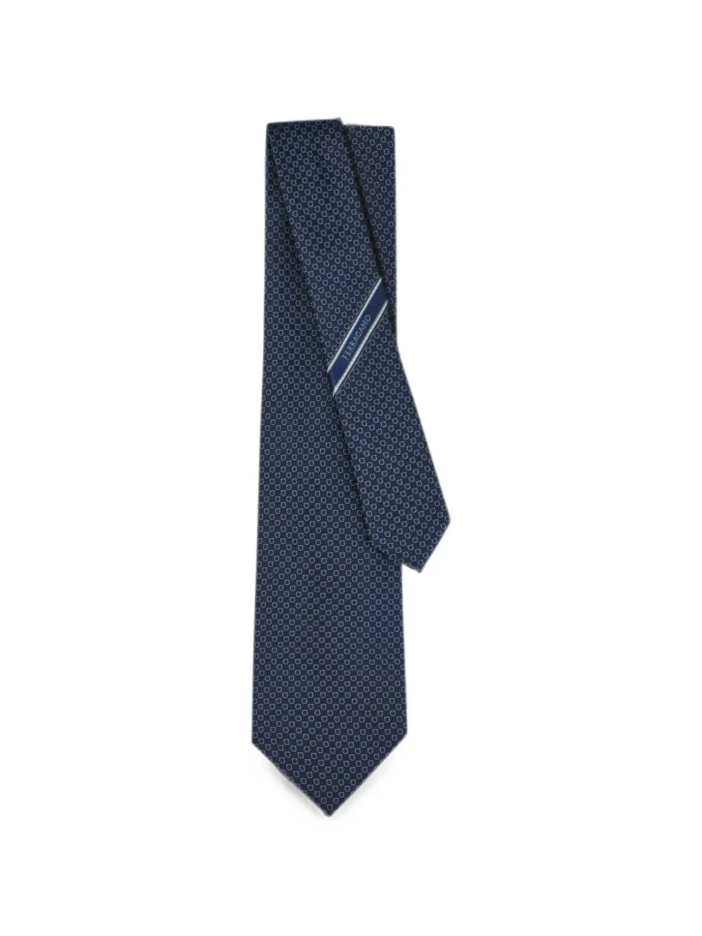 Ferragamo Zijden stropdas met Micro Gancini-print en jacquard Blauw