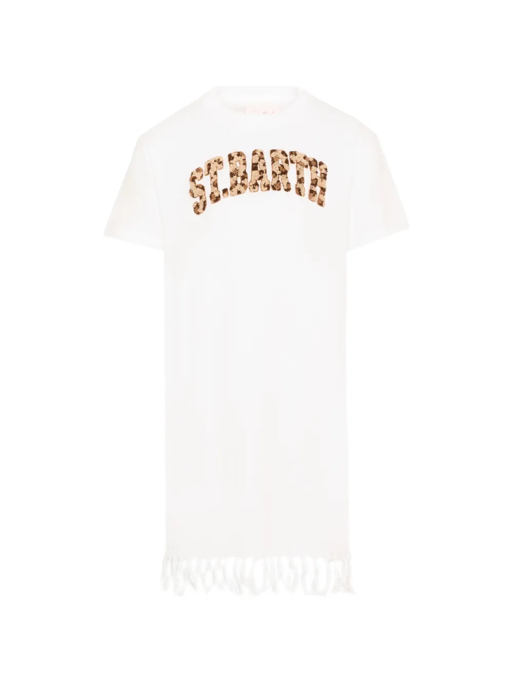 MC2 Saint Barth Kids fringed logo-patch beach dress - Weiß