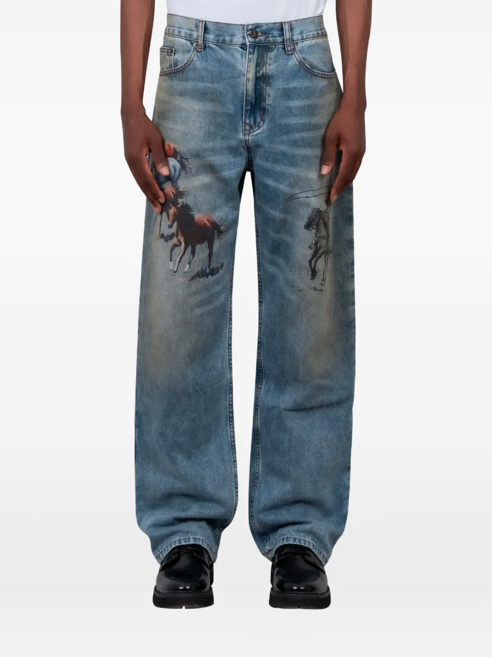One Of These Days graphic-print straight-leg jeans - Blu
