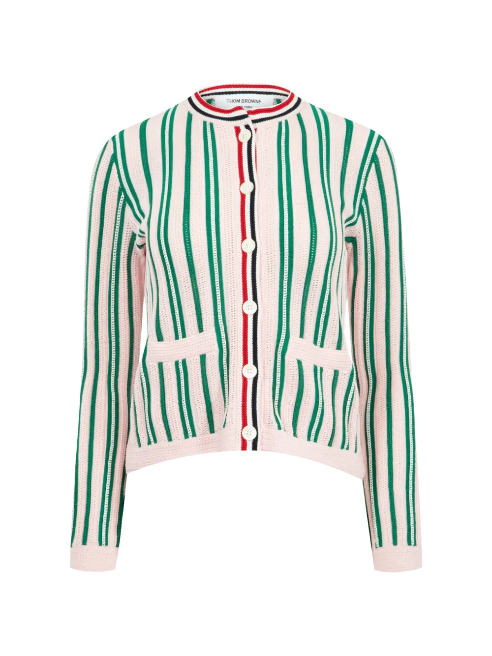Thom Browne crochet-stitch striped cardigan - Pink
