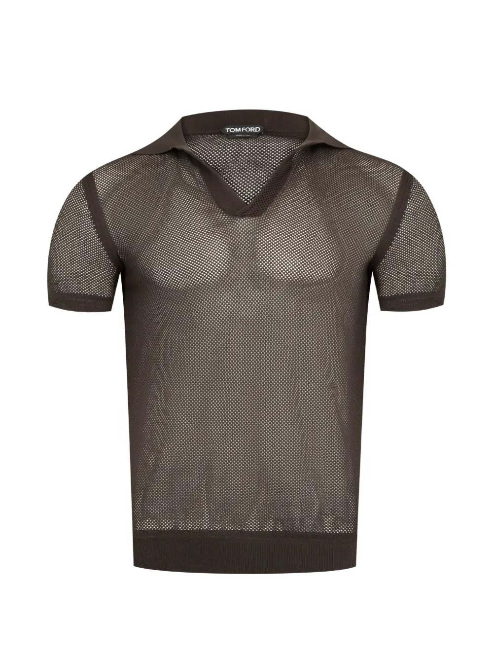 TOM FORD mesh-knit buttonless shirt - Brown