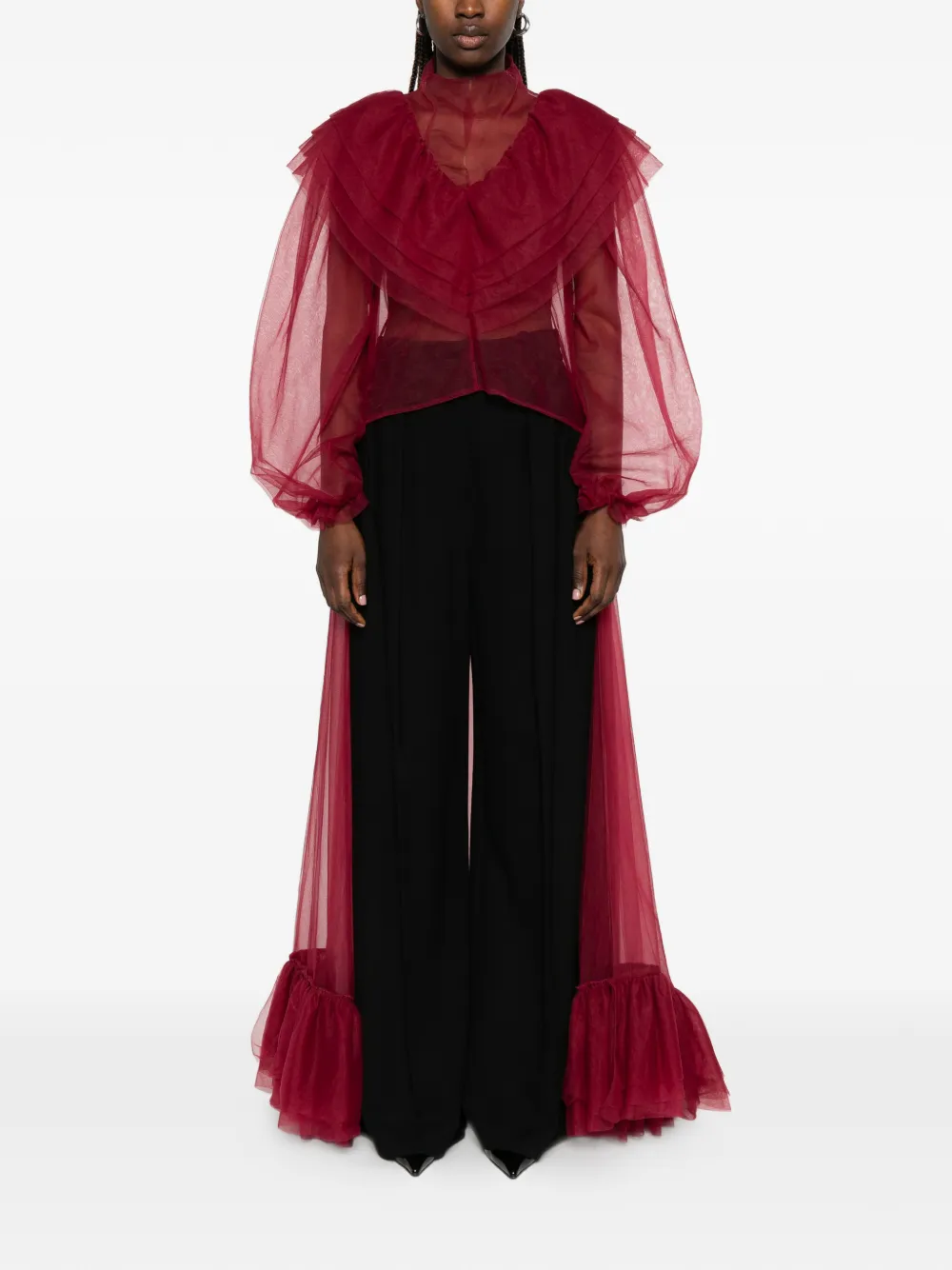 DUNESI Camilla blouse met ruches Rood