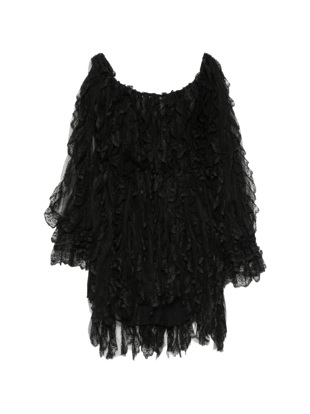 DUNESI lace-trim ruffled mini dress - Nero