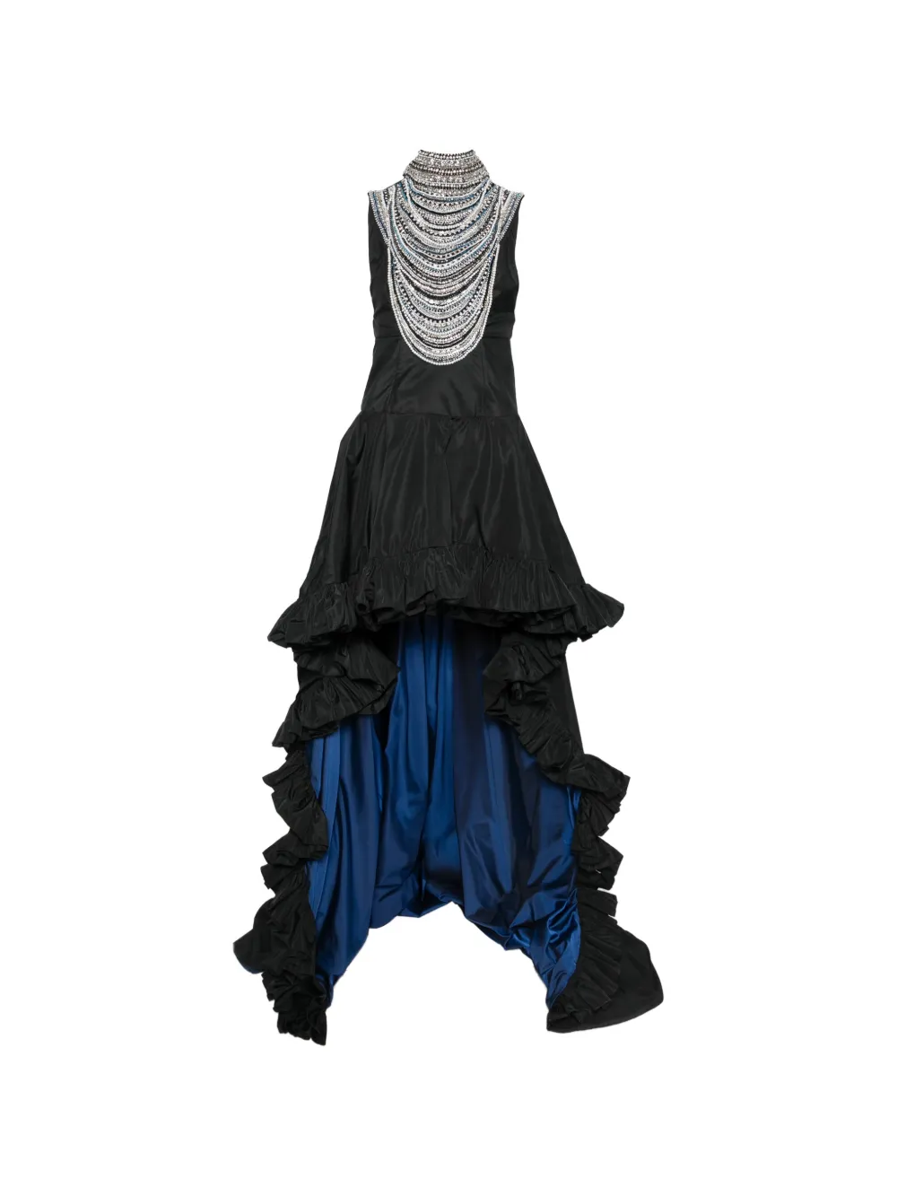 DUNESI Carmen crystal-embellished ruffled gown - Nero