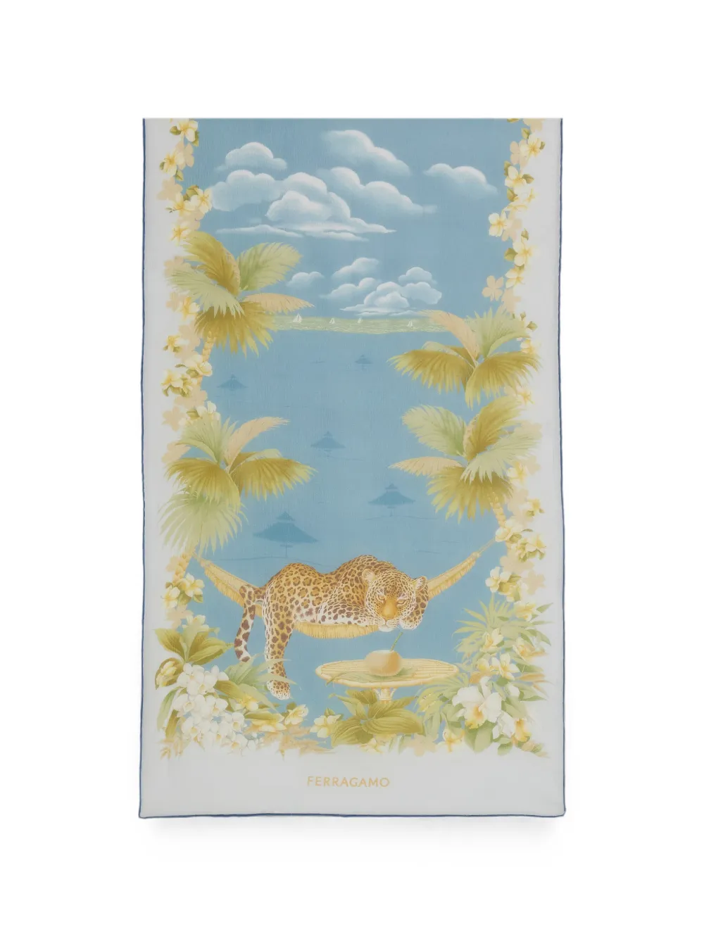 Ferragamo Jungle-print silk scarf - Blau