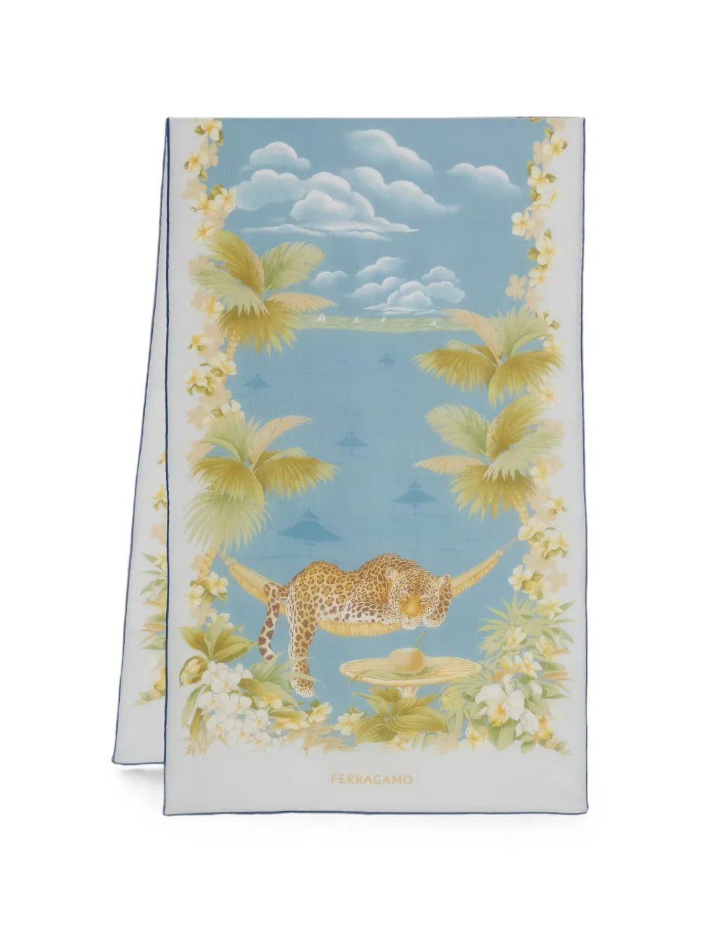 Ferragamo Sjaal met luipaard-patroon en bloemenprint Blauw