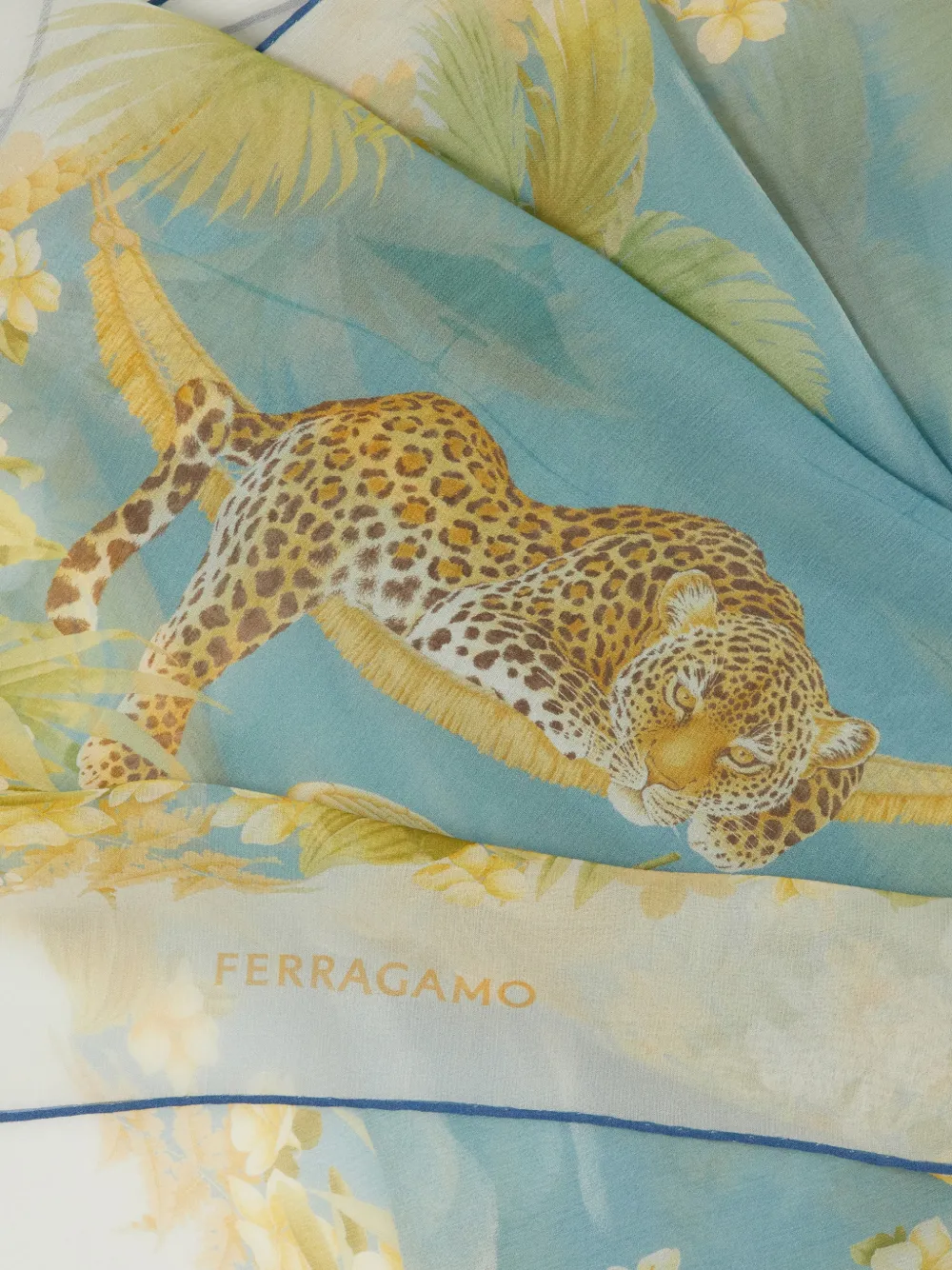 Ferragamo Sjaal met luipaard-patroon en bloemenprint Blauw