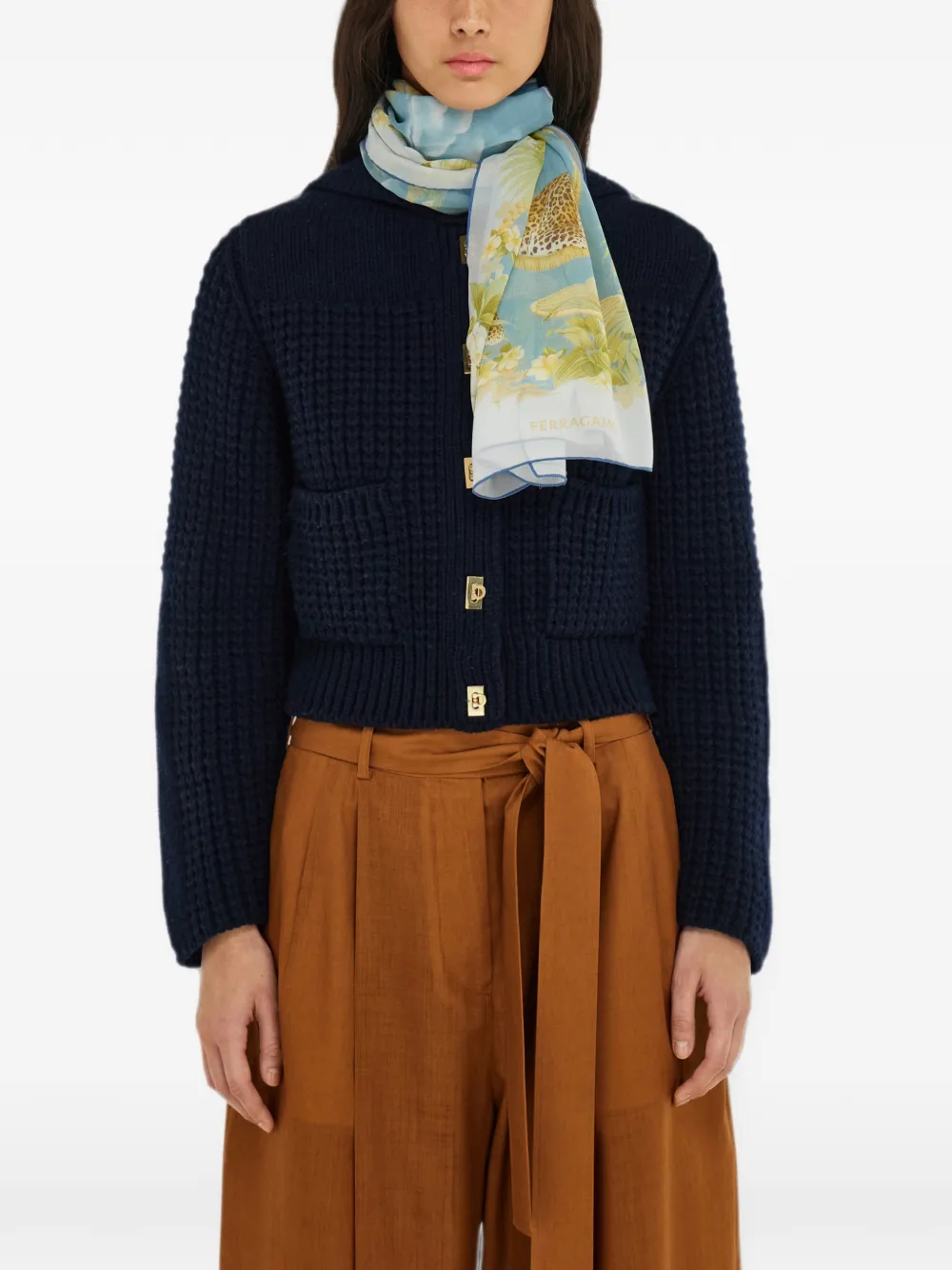 Ferragamo Sjaal met luipaard-patroon en bloemenprint Blauw