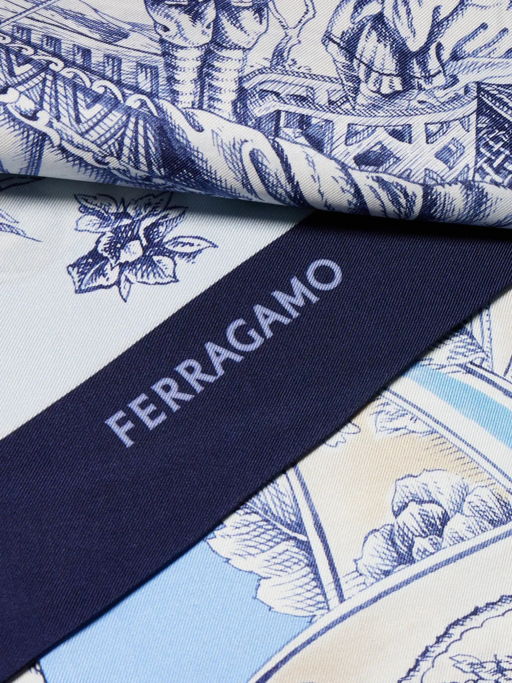Ferragamo Voyage-print Silk Bandeau in Blue, view 3