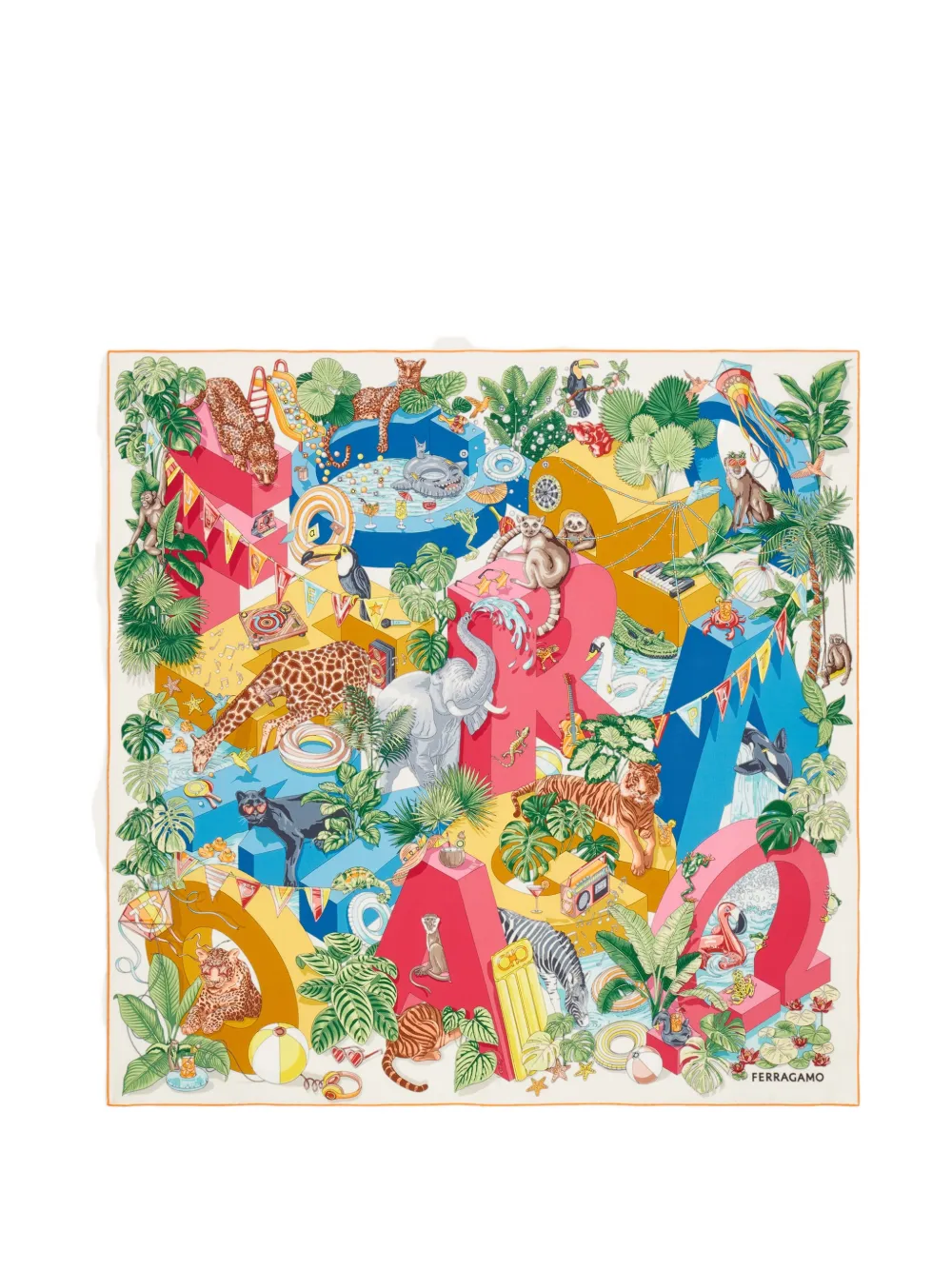 Ferragamo Jungle-Party print silk scarf - Blu