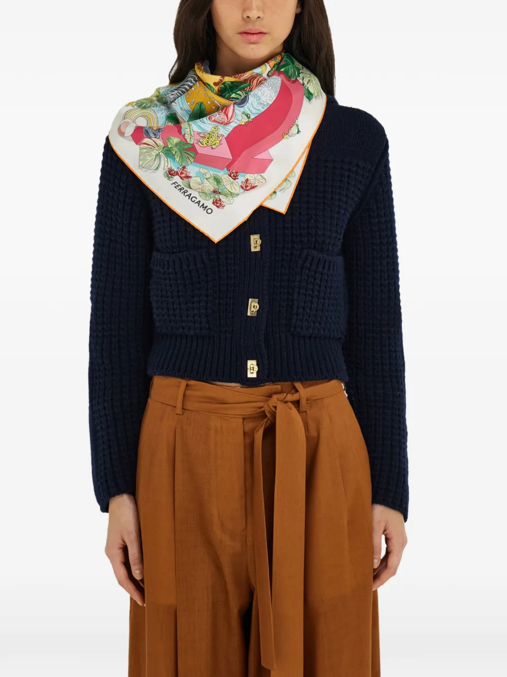 Ferragamo Zijden sjaal met Jungle Party-print Blauw
