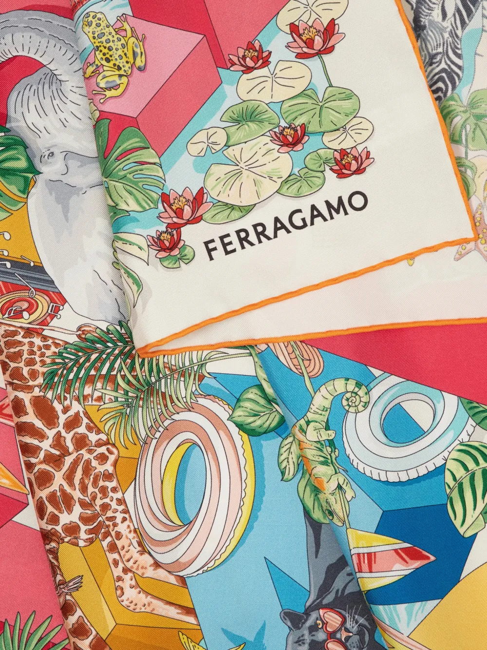 Ferragamo Zijden sjaal met Jungle Party-print Blauw