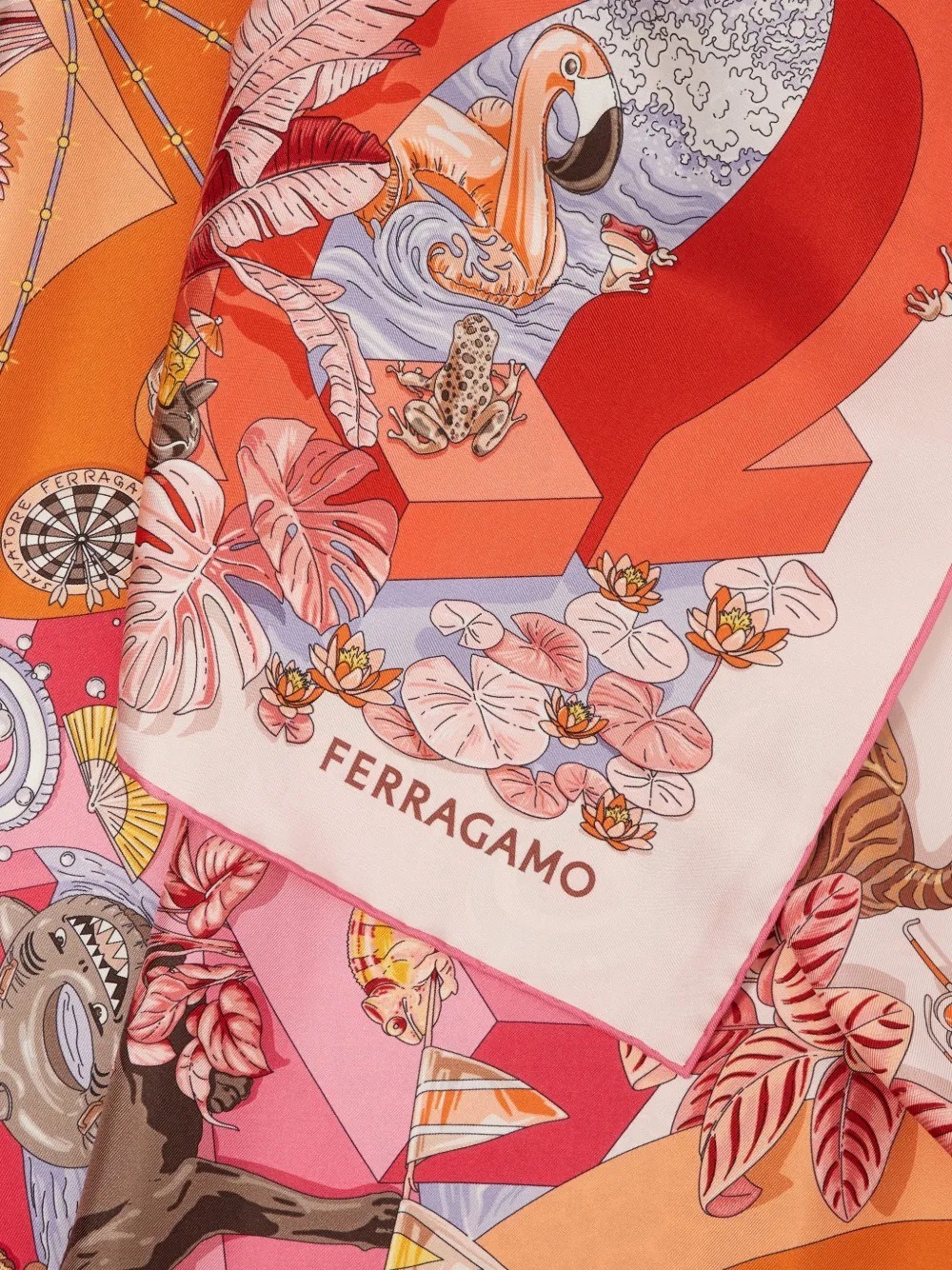 Ferragamo Jungle Party zijden sjaal met print Roze