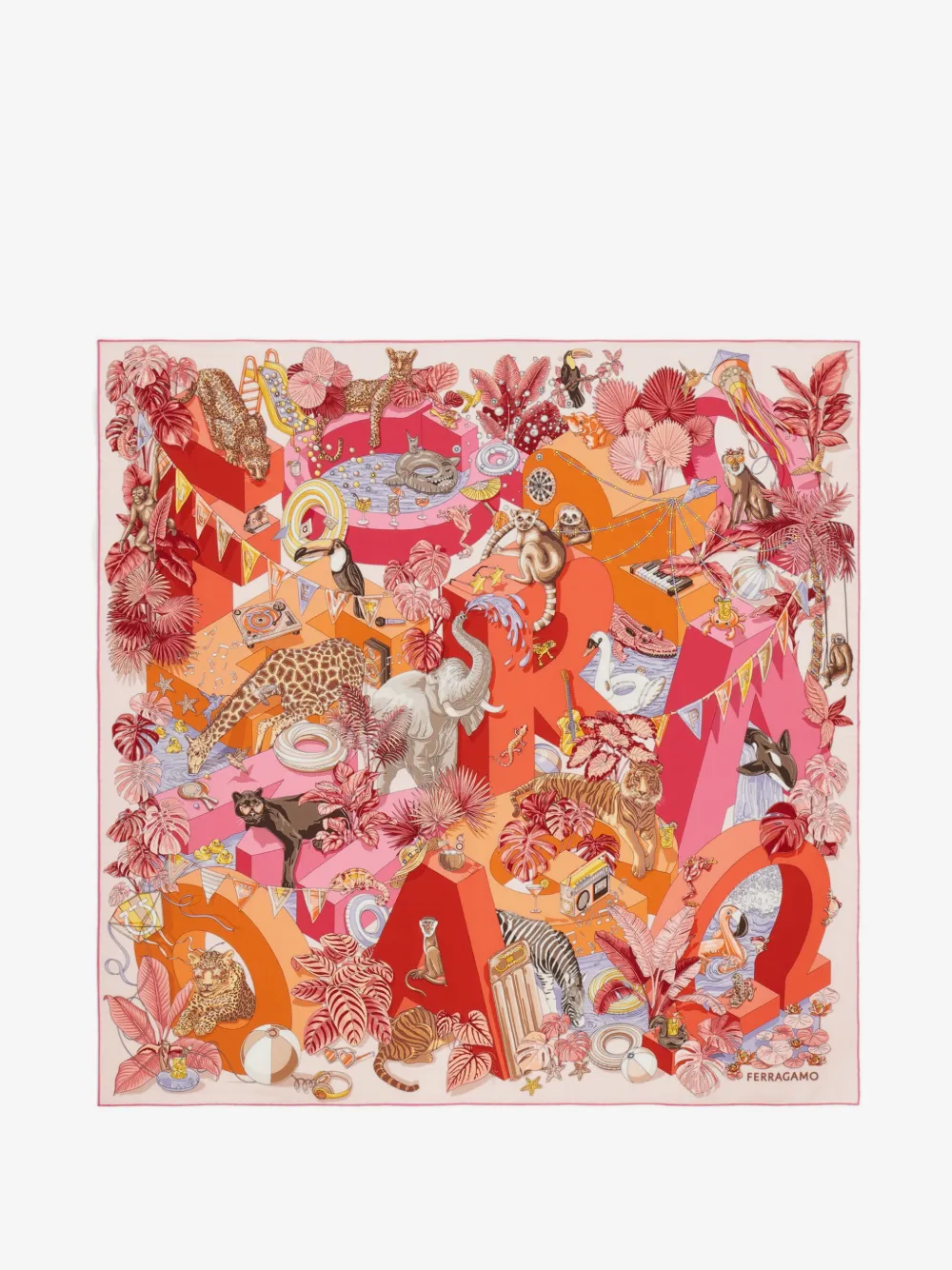 Jungle Party print silk scarf
