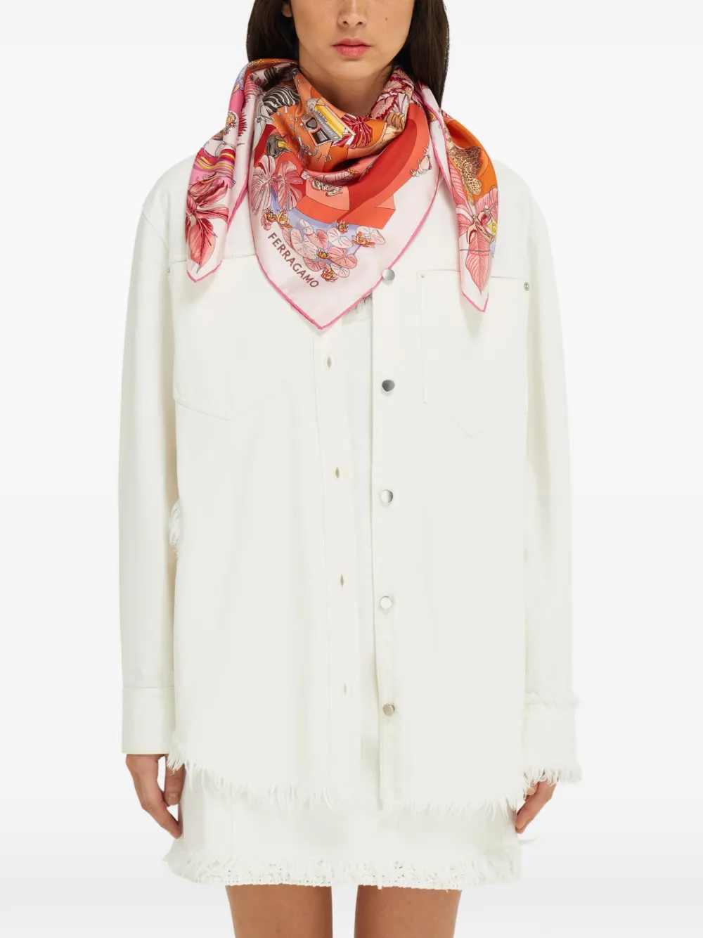 Ferragamo Jungle Party zijden sjaal met print Roze