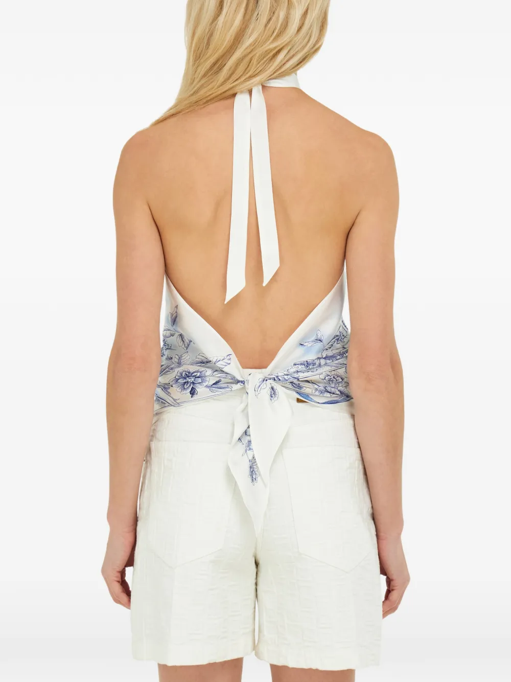 Ferragamo Foulard top met Voyage-print Beige